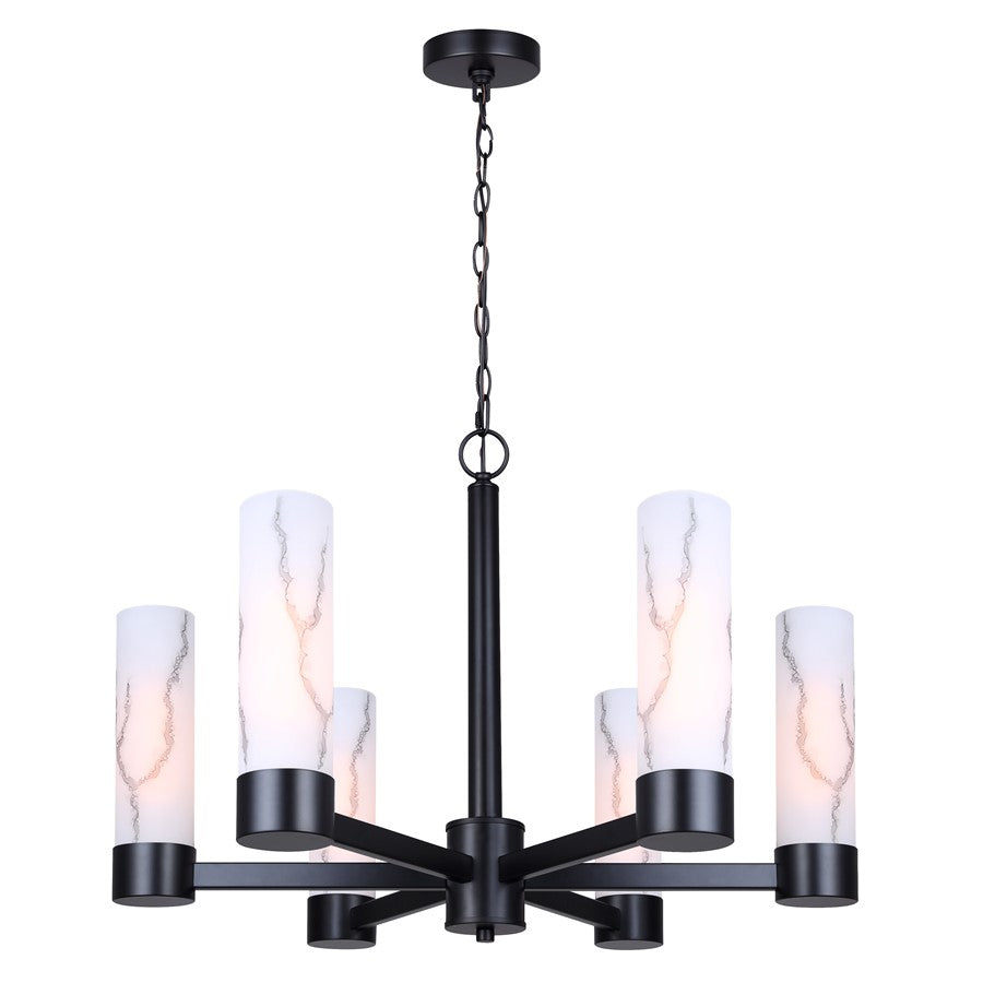 Canarm Kristella 26in 6-Light Chandelier | Modern Matte Black and Grey Marbled Glass | Dining Room & Entryway | Model ICH1153A06BK