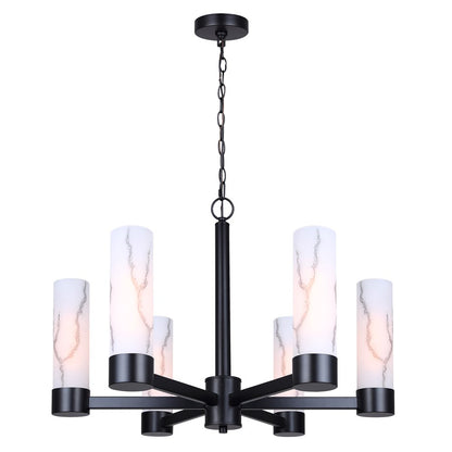 Canarm Kristella 26in 6-Light Chandelier | Modern Matte Black and Grey Marbled Glass | Dining Room & Entryway | Model ICH1153A06BK