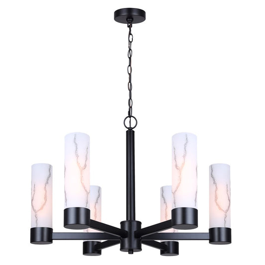 Canarm Kristella 26in 6-Light Chandelier | Modern Matte Black and Grey Marbled Glass | Dining Room & Entryway | Model ICH1153A06BK