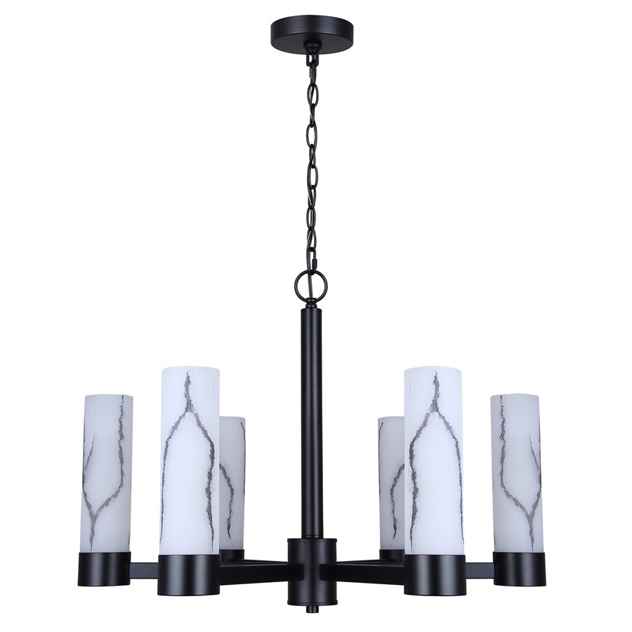 Canarm Kristella 26in 6-Light Chandelier | Modern Matte Black and Grey Marbled Glass | Dining Room & Entryway | Model ICH1153A06BK