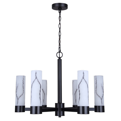 Canarm Kristella 26in 6-Light Chandelier | Modern Matte Black and Grey Marbled Glass | Dining Room & Entryway | Model ICH1153A06BK