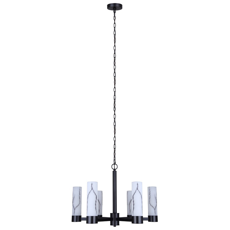 Canarm Kristella 26in 6-Light Chandelier | Modern Matte Black and Grey Marbled Glass | Dining Room & Entryway | Model ICH1153A06BK