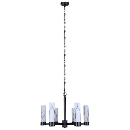 Canarm Kristella 26in 6-Light Chandelier | Modern Matte Black and Grey Marbled Glass | Dining Room & Entryway | Model ICH1153A06BK