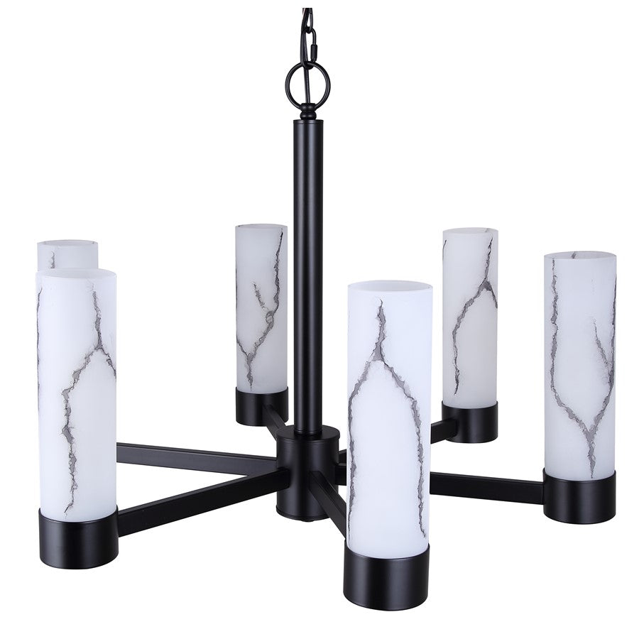 Canarm Kristella 26in 6-Light Chandelier | Modern Matte Black and Grey Marbled Glass | Dining Room & Entryway | Model ICH1153A06BK