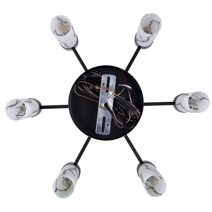 Canarm Kristella 26in 6-Light Chandelier | Modern Matte Black and Grey Marbled Glass | Dining Room & Entryway | Model ICH1153A06BK
