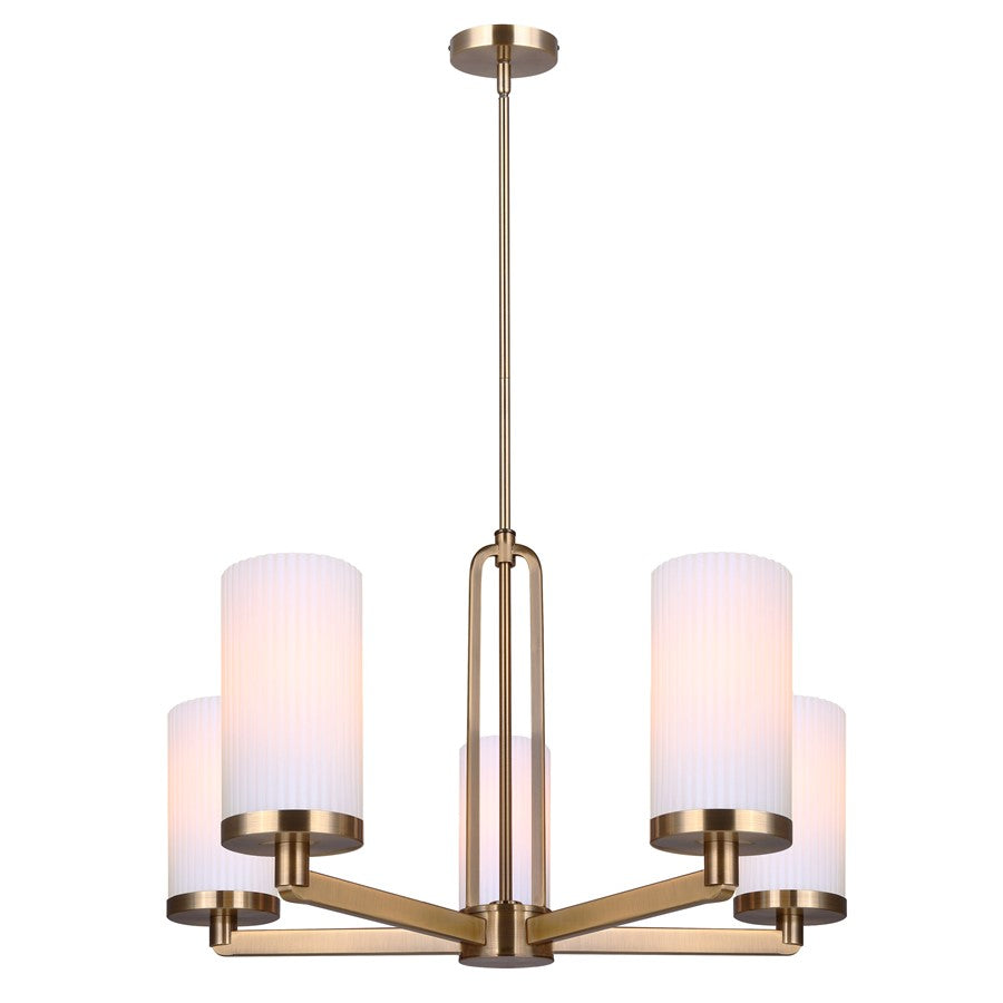Canarm Kinslea 25in 5-Light Chandelier | Mid-Century Gold and Ribbed Opal Glass | Dining Room & Living Room | Model ICH1165A05GD