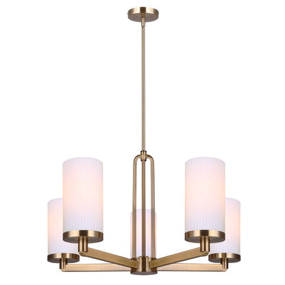 Canarm Kinslea 25in 5-Light Chandelier | Mid-Century Gold and Ribbed Opal Glass | Dining Room & Living Room | Model ICH1165A05GD
