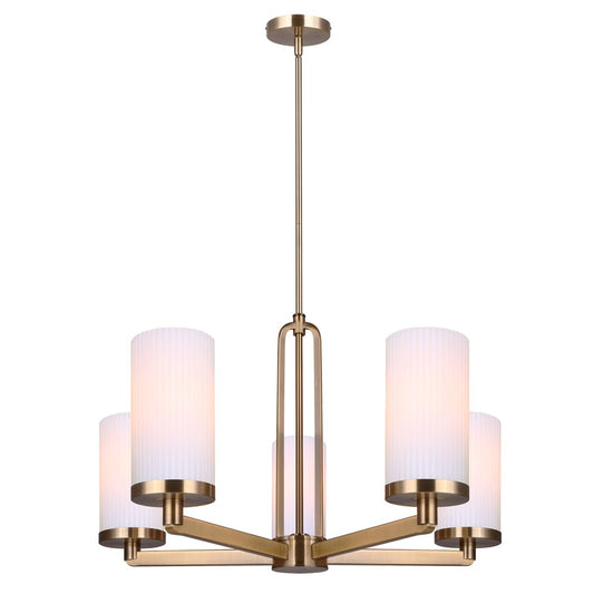 Canarm Kinslea 25in 5-Light Chandelier | Mid-Century Gold and Ribbed Opal Glass | Dining Room & Living Room | Model ICH1165A05GD