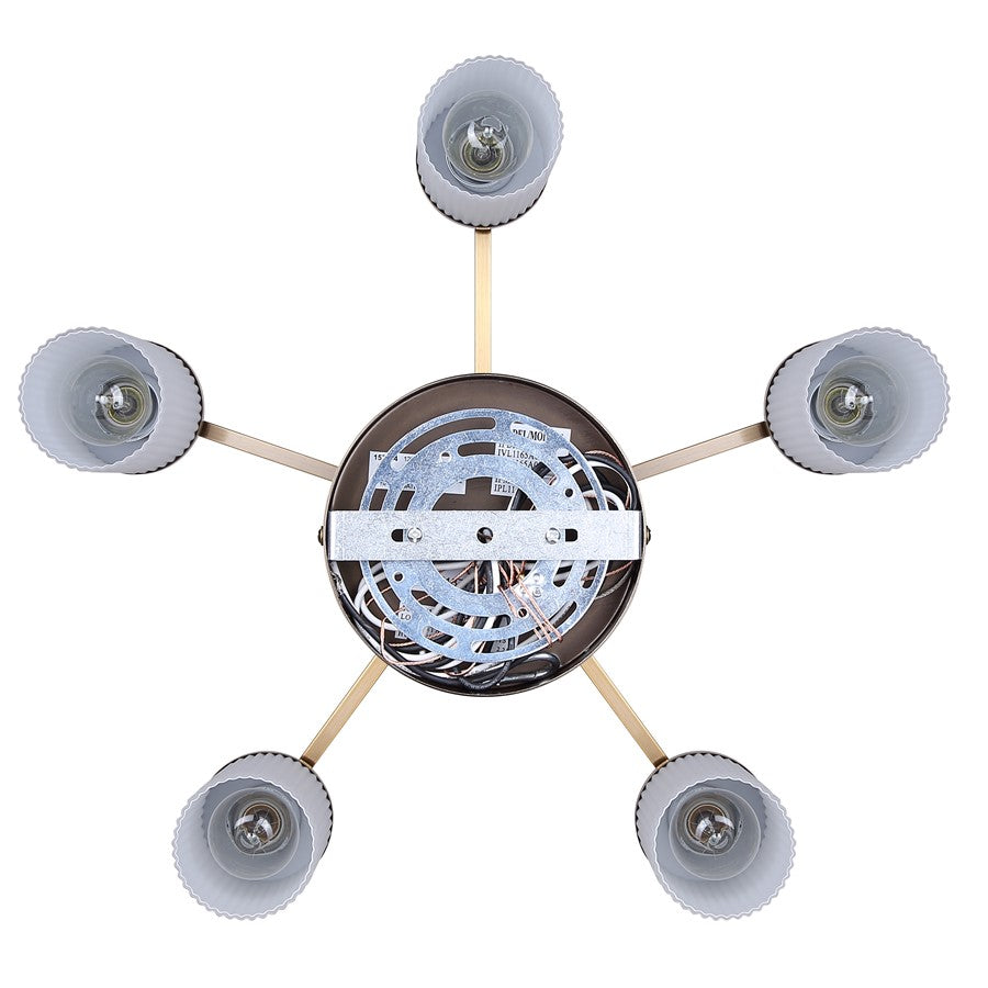Canarm Kinslea 25in 5-Light Chandelier | Mid-Century Gold and Ribbed Opal Glass | Dining Room & Living Room | Model ICH1165A05GD