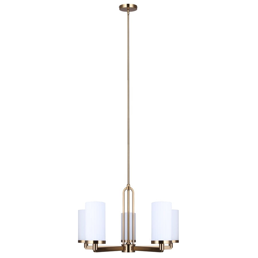 Canarm Kinslea 25in 5-Light Chandelier | Mid-Century Gold and Ribbed Opal Glass | Dining Room & Living Room | Model ICH1165A05GD