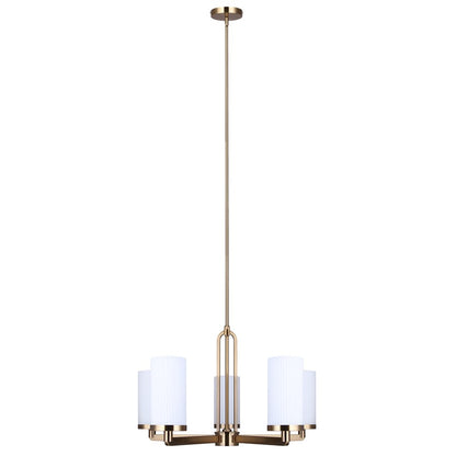 Canarm Kinslea 25in 5-Light Chandelier | Mid-Century Gold and Ribbed Opal Glass | Dining Room & Living Room | Model ICH1165A05GD