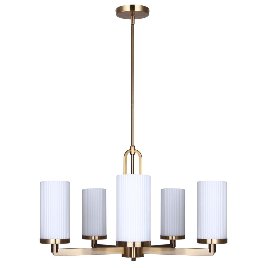 Canarm Kinslea 25in 5-Light Chandelier | Mid-Century Gold and Ribbed Opal Glass | Dining Room & Living Room | Model ICH1165A05GD