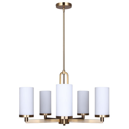 Canarm Kinslea 25in 5-Light Chandelier | Mid-Century Gold and Ribbed Opal Glass | Dining Room & Living Room | Model ICH1165A05GD