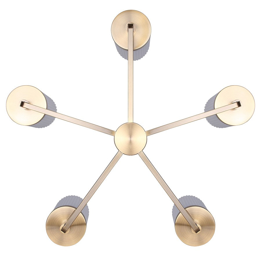 Canarm Kinslea 25in 5-Light Chandelier | Mid-Century Gold and Ribbed Opal Glass | Dining Room & Living Room | Model ICH1165A05GD