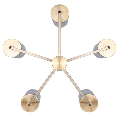 Canarm Kinslea 25in 5-Light Chandelier | Mid-Century Gold and Ribbed Opal Glass | Dining Room & Living Room | Model ICH1165A05GD