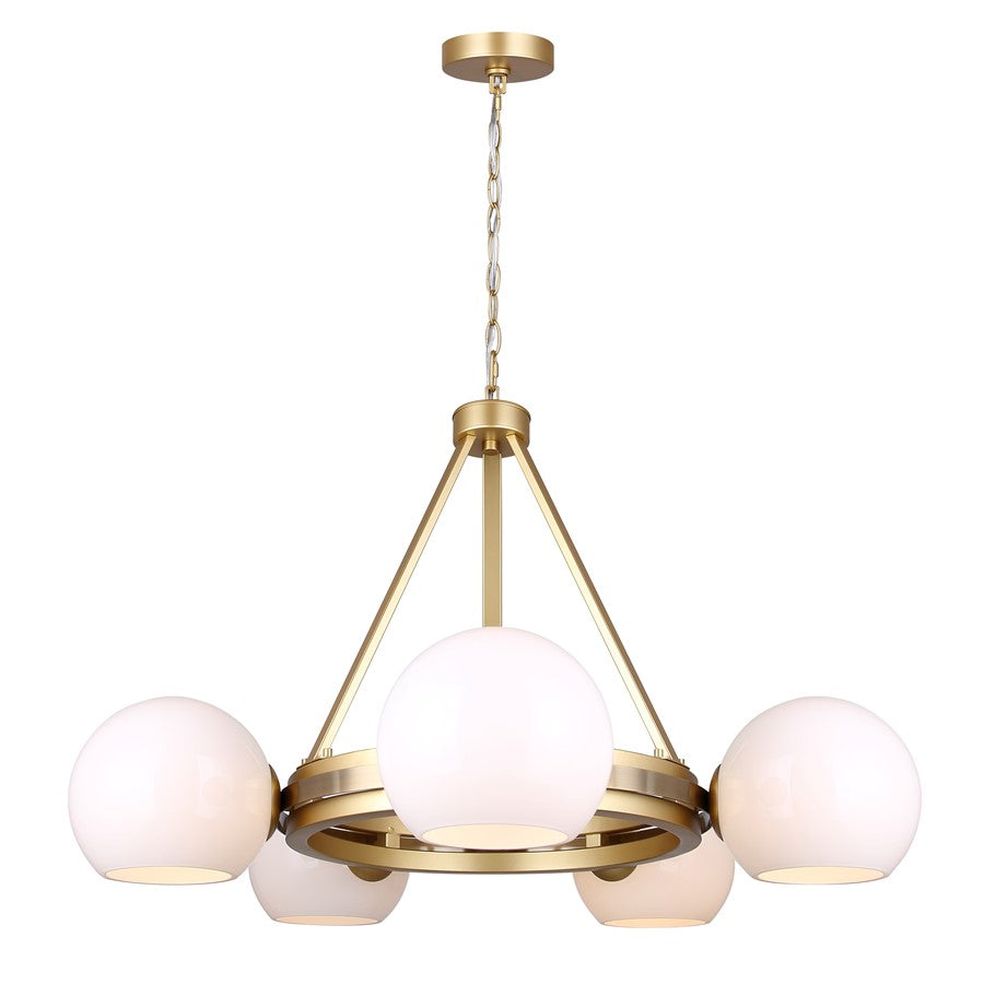 Canarm Monroe 30in 5-Light Chandelier | Mid-Century Gold and Opal Glass | Dining Room & Entryway | 30.25 x 30.25 x 20.25 in | Model ICH1169A05GDP9