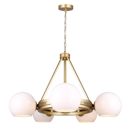 Canarm Monroe 30in 5-Light Chandelier | Mid-Century Gold and Opal Glass | Dining Room & Entryway | 30.25 x 30.25 x 20.25 in | Model ICH1169A05GDP9