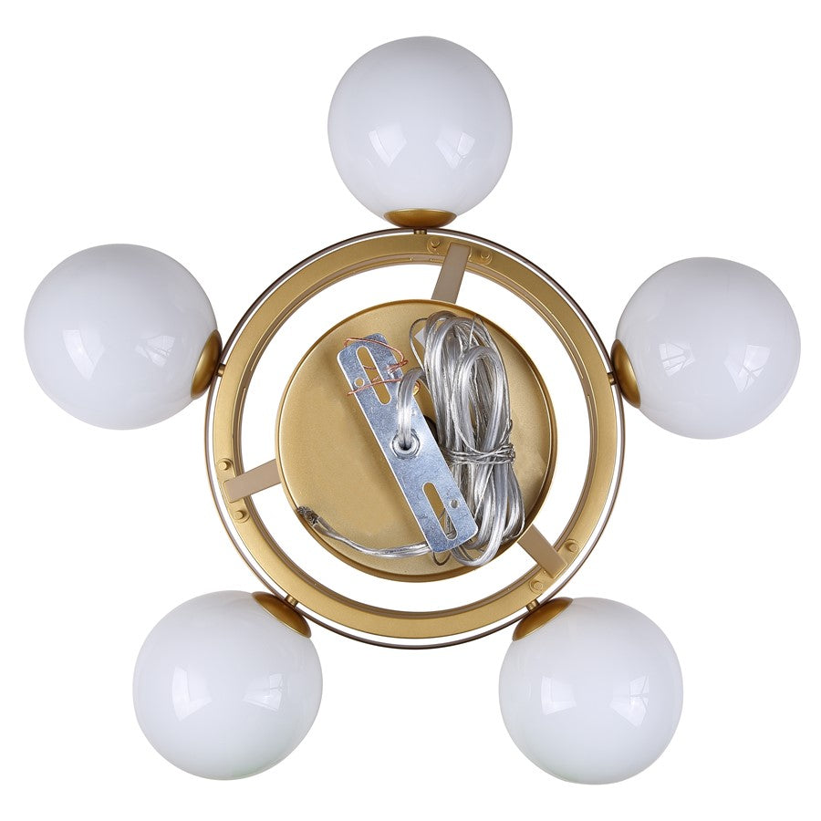 Canarm Monroe 30in 5-Light Chandelier | Mid-Century Gold and Opal Glass | Dining Room & Entryway | 30.25 x 30.25 x 20.25 in | Model ICH1169A05GDP9