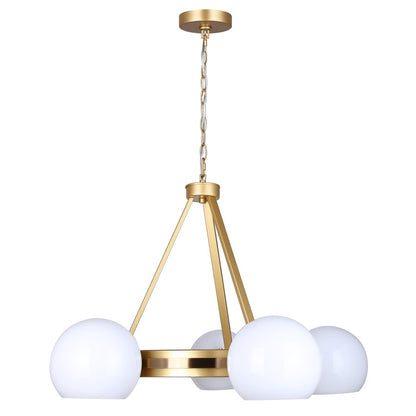 Canarm Monroe 30in 5-Light Chandelier | Mid-Century Gold and Opal Glass | Dining Room & Entryway | 30.25 x 30.25 x 20.25 in | Model ICH1169A05GDP9