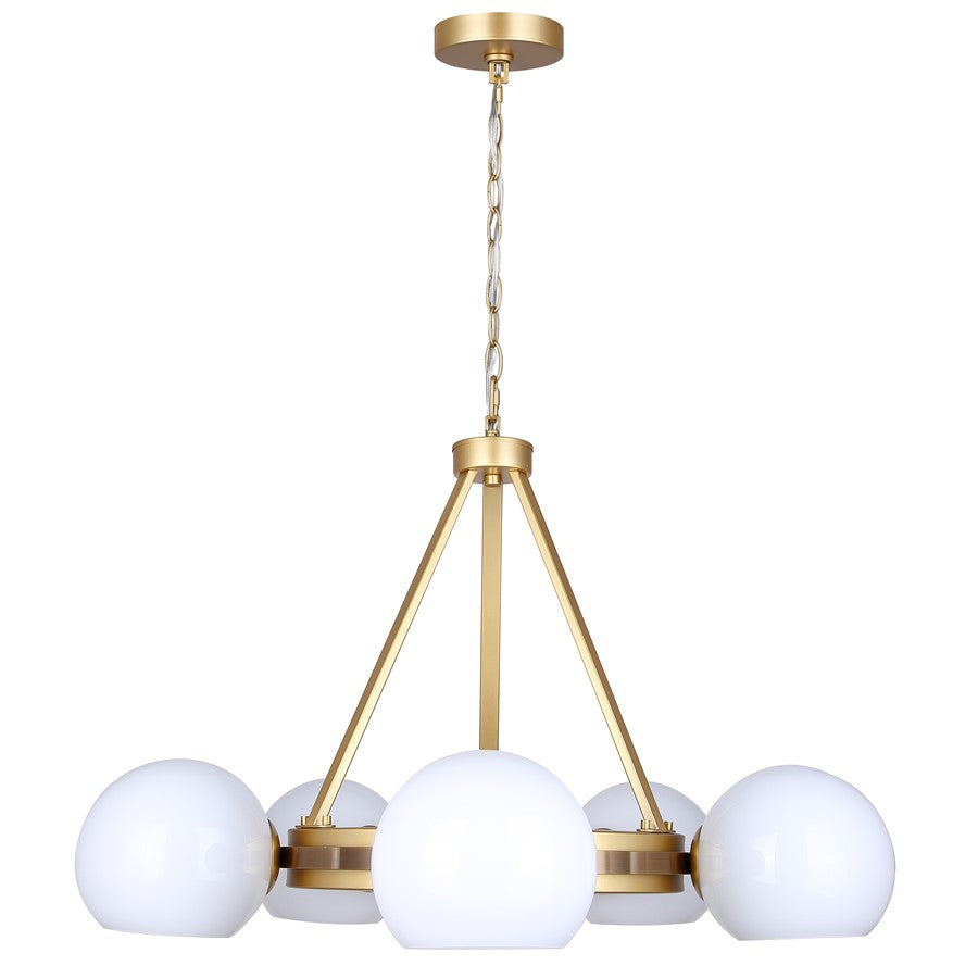 Canarm Monroe 30in 5-Light Chandelier | Mid-Century Gold and Opal Glass | Dining Room & Entryway | 30.25 x 30.25 x 20.25 in | Model ICH1169A05GDP9