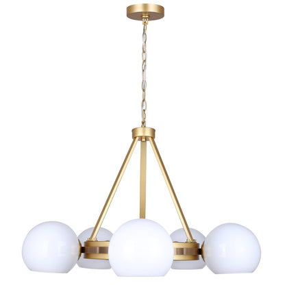 Canarm Monroe 30in 5-Light Chandelier | Mid-Century Gold and Opal Glass | Dining Room & Entryway | 30.25 x 30.25 x 20.25 in | Model ICH1169A05GDP9