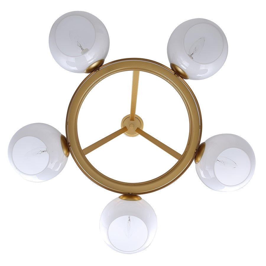 Canarm Monroe 30in 5-Light Chandelier | Mid-Century Gold and Opal Glass | Dining Room & Entryway | 30.25 x 30.25 x 20.25 in | Model ICH1169A05GDP9