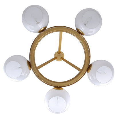 Canarm Monroe 30in 5-Light Chandelier | Mid-Century Gold and Opal Glass | Dining Room & Entryway | 30.25 x 30.25 x 20.25 in | Model ICH1169A05GDP9