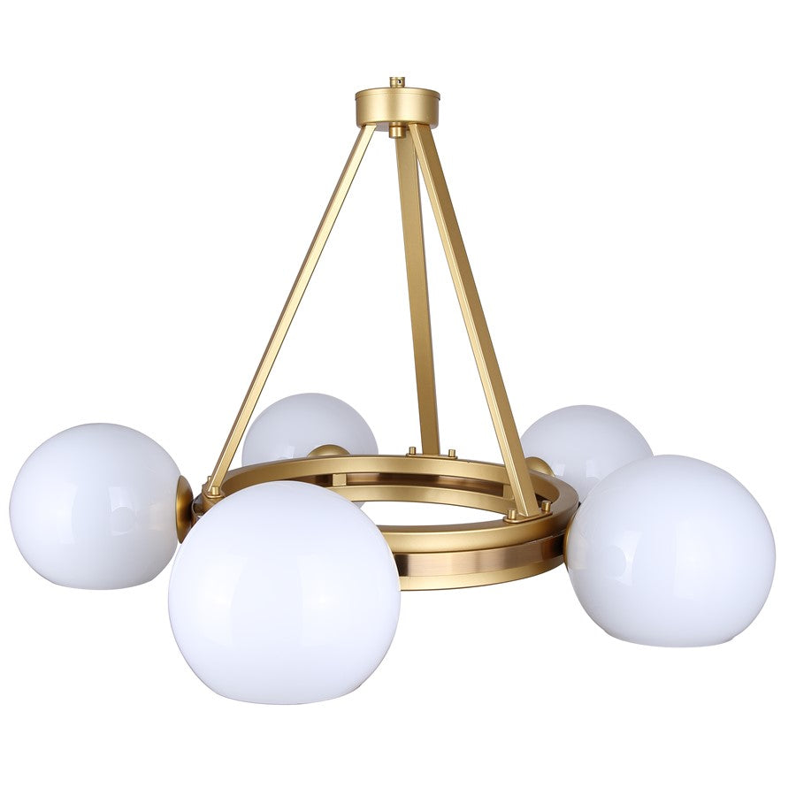 Canarm Monroe 30in 5-Light Chandelier | Mid-Century Gold and Opal Glass | Dining Room & Entryway | 30.25 x 30.25 x 20.25 in | Model ICH1169A05GDP9