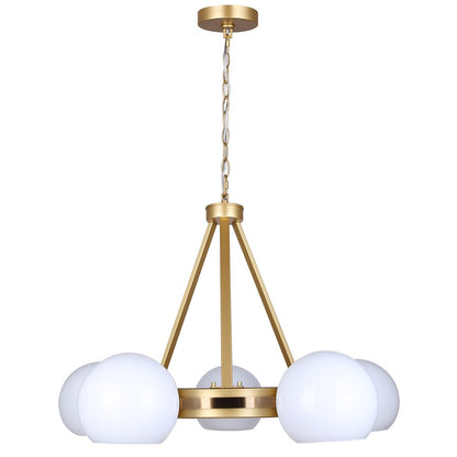 Canarm Monroe 30in 5-Light Chandelier | Mid-Century Gold and Opal Glass | Dining Room & Entryway | 30.25 x 30.25 x 20.25 in | Model ICH1169A05GDP9