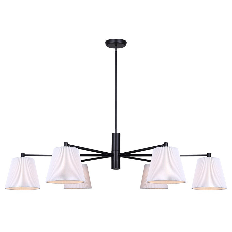 Canarm Aspen 15in 6-Light Chandelier | Classic Black and White Pleated Fabric Shades | Dining Room & Entryway | Model ICH1201A06BK