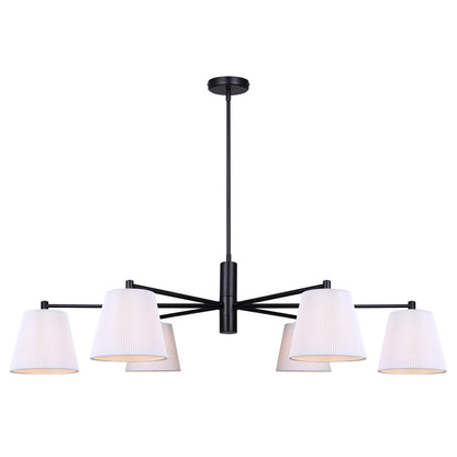Canarm Aspen 15in 6-Light Chandelier | Classic Black and White Pleated Fabric Shades | Dining Room & Entryway | Model ICH1201A06BK