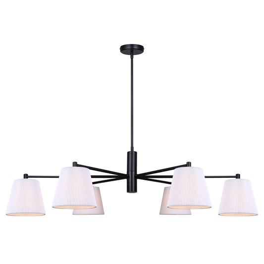 Canarm Aspen 15in 6-Light Chandelier | Classic Black and White Pleated Fabric Shades | Dining Room & Entryway | Model ICH1201A06BK