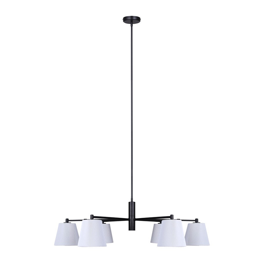 Canarm Aspen 15in 6-Light Chandelier | Classic Black and White Pleated Fabric Shades | Dining Room & Entryway | Model ICH1201A06BK