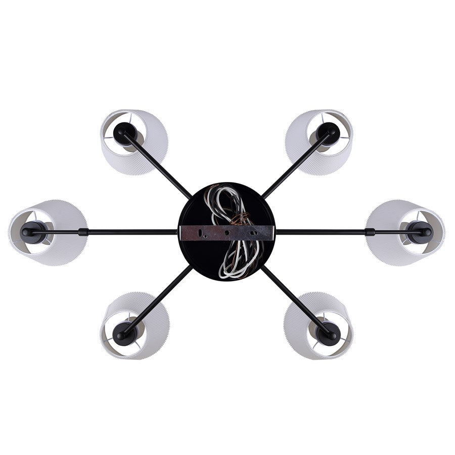 Canarm Aspen 15in 6-Light Chandelier | Classic Black and White Pleated Fabric Shades | Dining Room & Entryway | Model ICH1201A06BK
