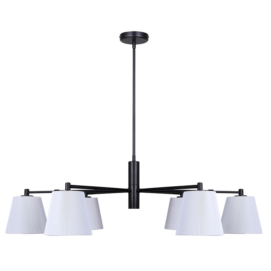 Canarm Aspen 15in 6-Light Chandelier | Classic Black and White Pleated Fabric Shades | Dining Room & Entryway | Model ICH1201A06BK