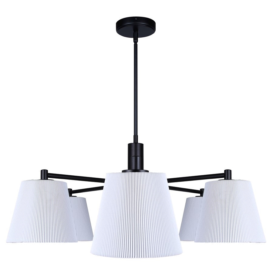 Canarm Aspen 15in 6-Light Chandelier | Classic Black and White Pleated Fabric Shades | Dining Room & Entryway | Model ICH1201A06BK