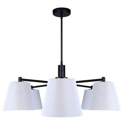 Canarm Aspen 15in 6-Light Chandelier | Classic Black and White Pleated Fabric Shades | Dining Room & Entryway | Model ICH1201A06BK