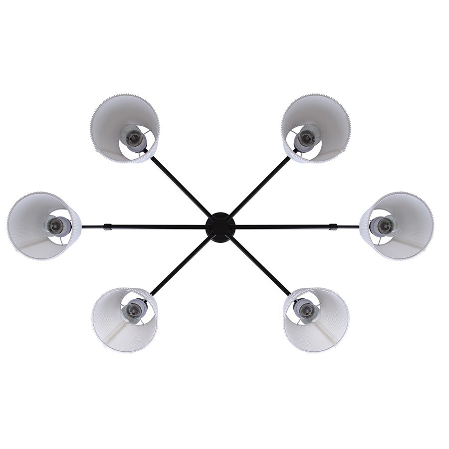 Canarm Aspen 15in 6-Light Chandelier | Classic Black and White Pleated Fabric Shades | Dining Room & Entryway | Model ICH1201A06BK