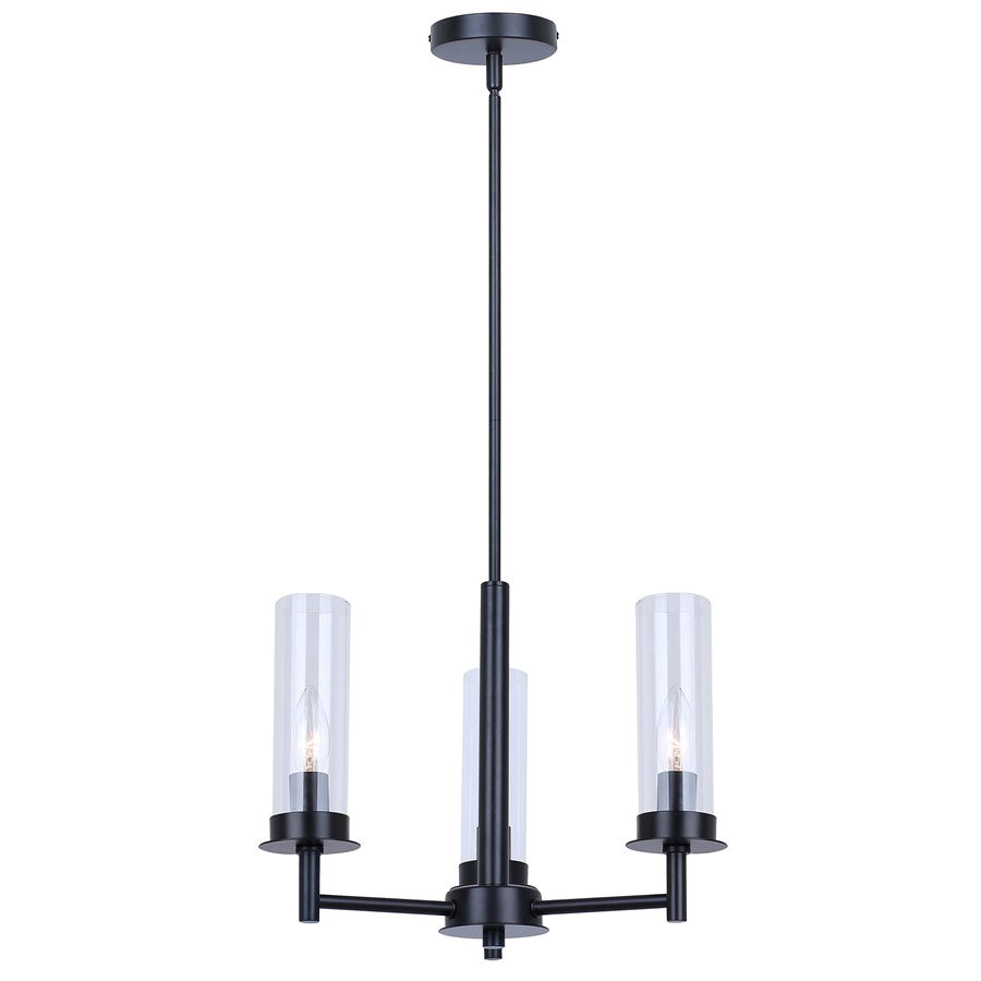 Canarm Benson 16in 3-Light Chandelier | Matte Black and Clear Glass | Kitchen & Dining Room | 16 x 16 x 14 in | Model ICH1205A03BK