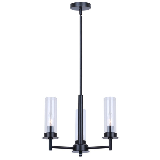 Canarm Benson 16in 3-Light Chandelier | Matte Black and Clear Glass | Kitchen & Dining Room | 16 x 16 x 14 in | Model ICH1205A03BK