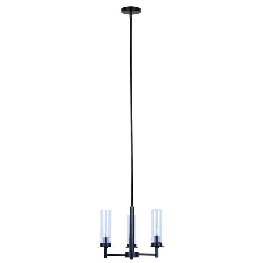 Canarm Benson 16in 3-Light Chandelier | Matte Black and Clear Glass | Kitchen & Dining Room | 16 x 16 x 14 in | Model ICH1205A03BK