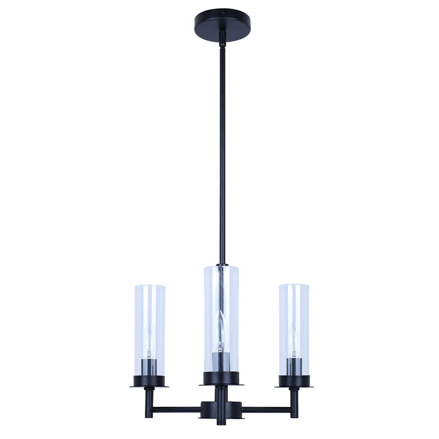Canarm Benson 16in 3-Light Chandelier | Matte Black and Clear Glass | Kitchen & Dining Room | 16 x 16 x 14 in | Model ICH1205A03BK