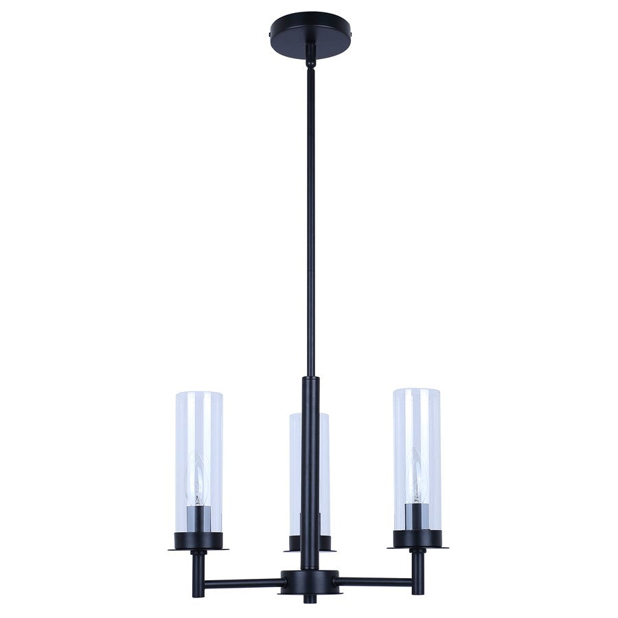 Canarm Benson 16in 3-Light Chandelier | Matte Black and Clear Glass | Kitchen & Dining Room | 16 x 16 x 14 in | Model ICH1205A03BK