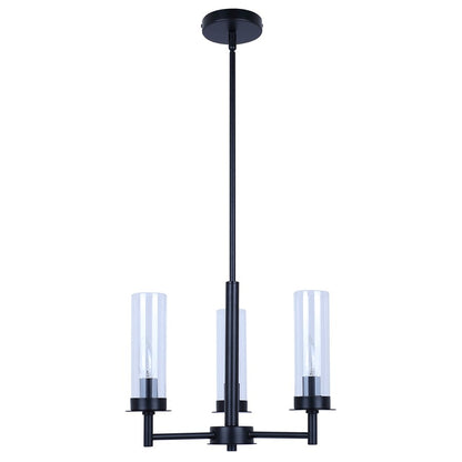 Canarm Benson 16in 3-Light Chandelier | Matte Black and Clear Glass | Kitchen & Dining Room | 16 x 16 x 14 in | Model ICH1205A03BK
