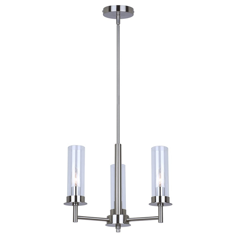 Canarm Benson 16in 3-Light Chandelier | Brushed Nickel and Clear Glass | Kitchen & Dining Room | 16 x 16 x 14 in | Model ICH1205A03BN
