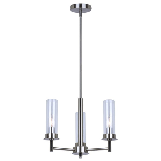 Canarm Benson 16in 3-Light Chandelier | Brushed Nickel and Clear Glass | Kitchen & Dining Room | 16 x 16 x 14 in | Model ICH1205A03BN