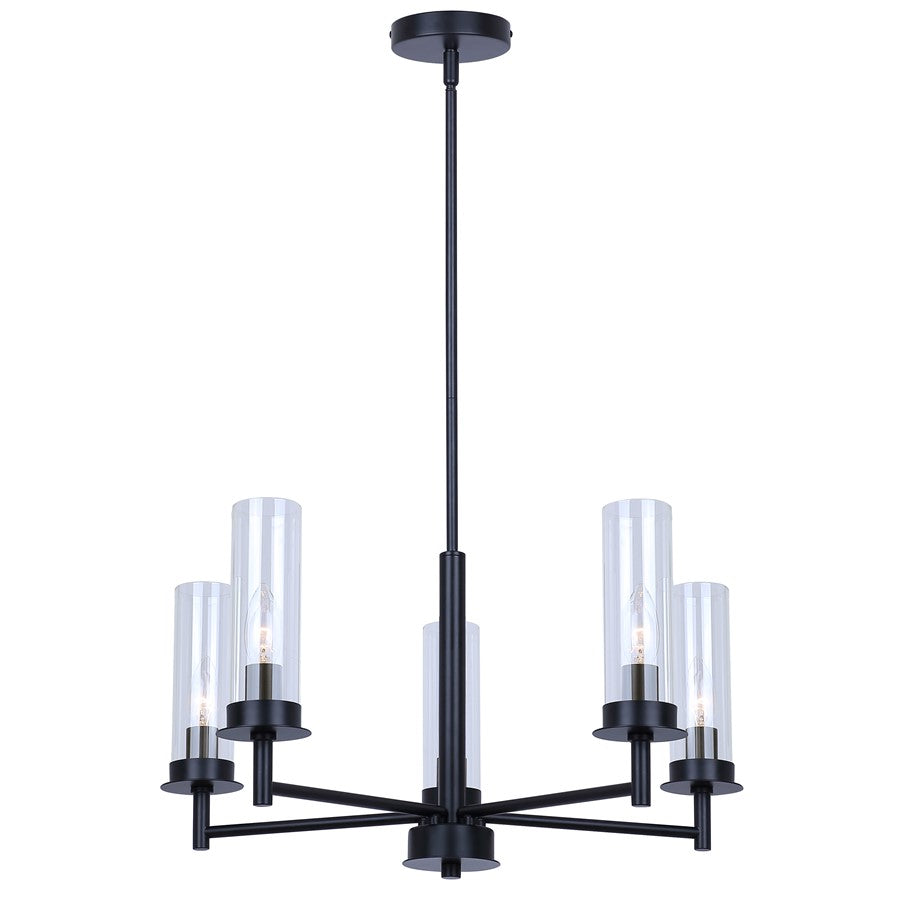 Canarm Benson 23in 5-Light Chandelier | Matte Black and Clear Glass | Kitchen & Dining Room | 23 x 23 x 20 in | Model ICH1205A05BK