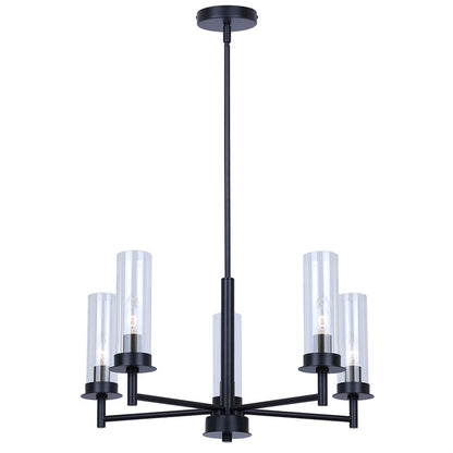 Canarm Benson 23in 5-Light Chandelier | Matte Black and Clear Glass | Kitchen & Dining Room | 23 x 23 x 20 in | Model ICH1205A05BK
