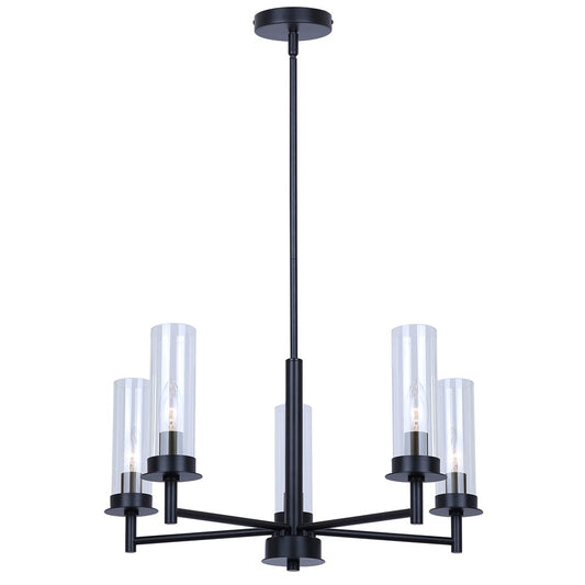 Canarm Benson 23in 5-Light Chandelier | Matte Black and Clear Glass | Kitchen & Dining Room | 23 x 23 x 20 in | Model ICH1205A05BK