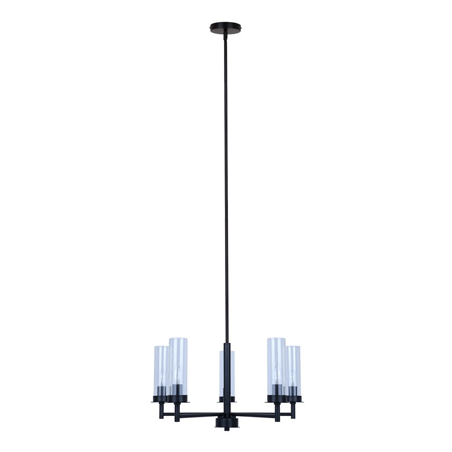 Canarm Benson 23in 5-Light Chandelier | Matte Black and Clear Glass | Kitchen & Dining Room | 23 x 23 x 20 in | Model ICH1205A05BK